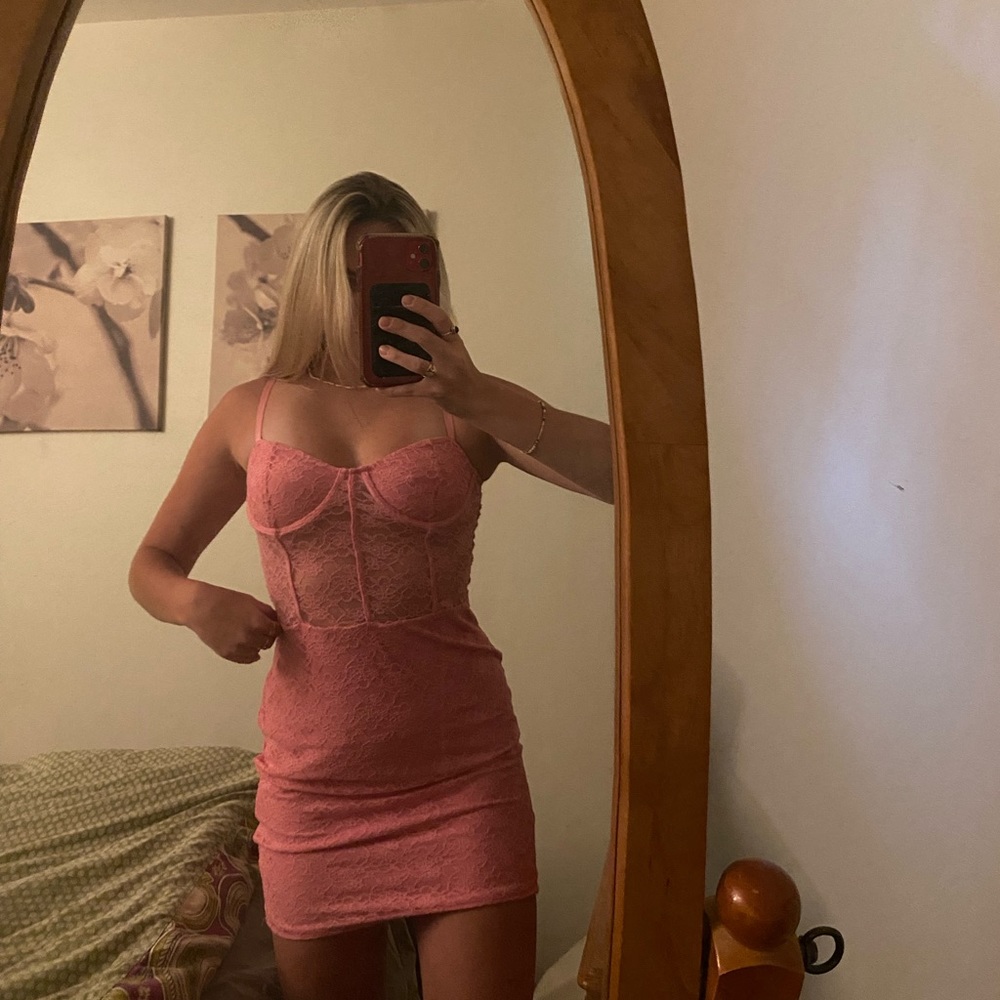 Lacy pink tight mini dress